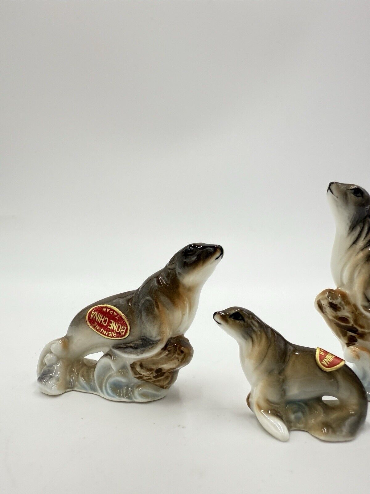 Vintage Bone China Japan Miniature Seals Figurines Set 3 PCs 1970’