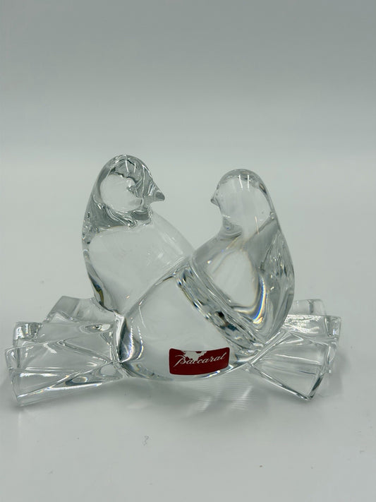 Baccarat France Crystal LOVE BIRDS Doves Figurine Clear 2.5”H X4” Vtg