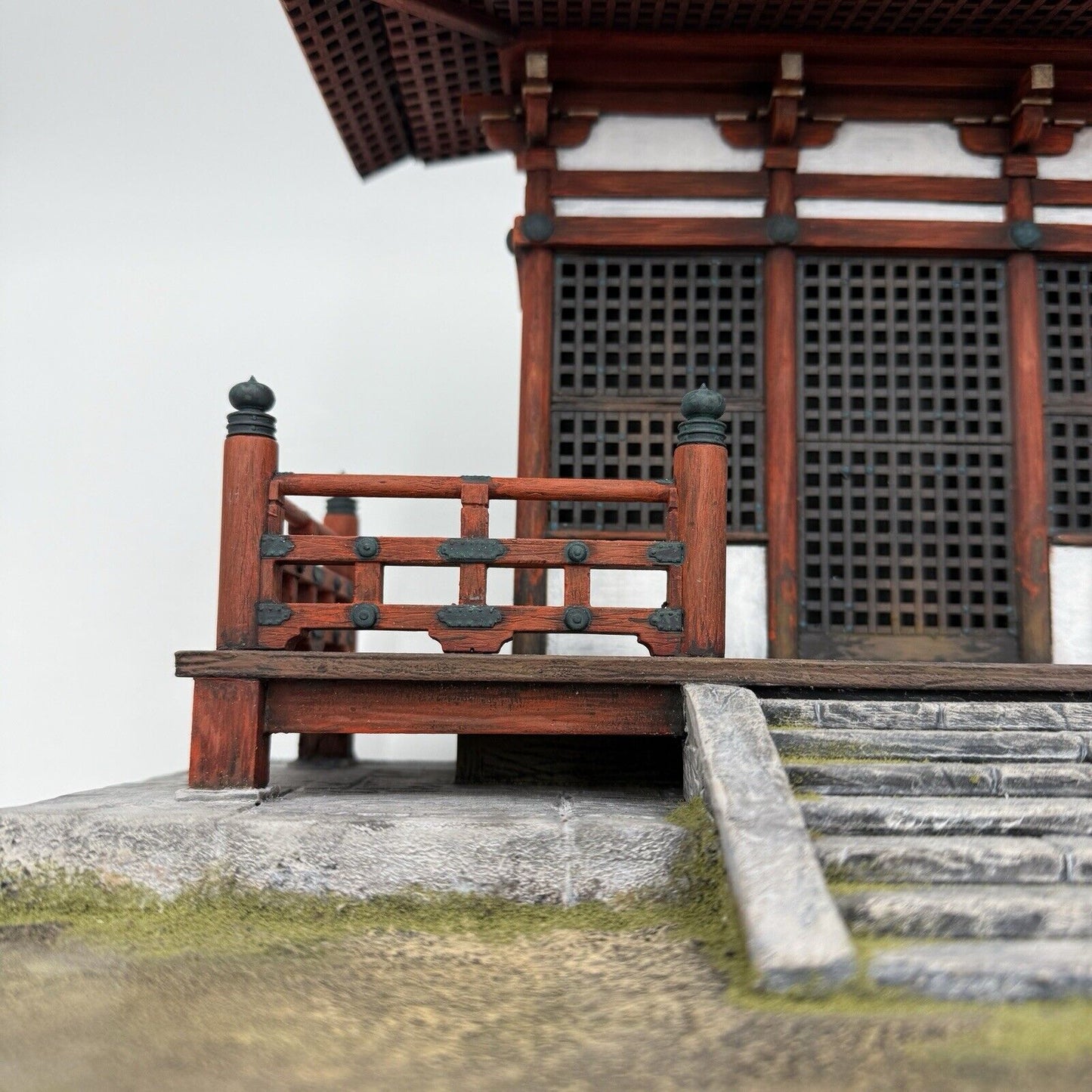 Chinese /Japanese model Temple shrine diorama hand made wooden base painted