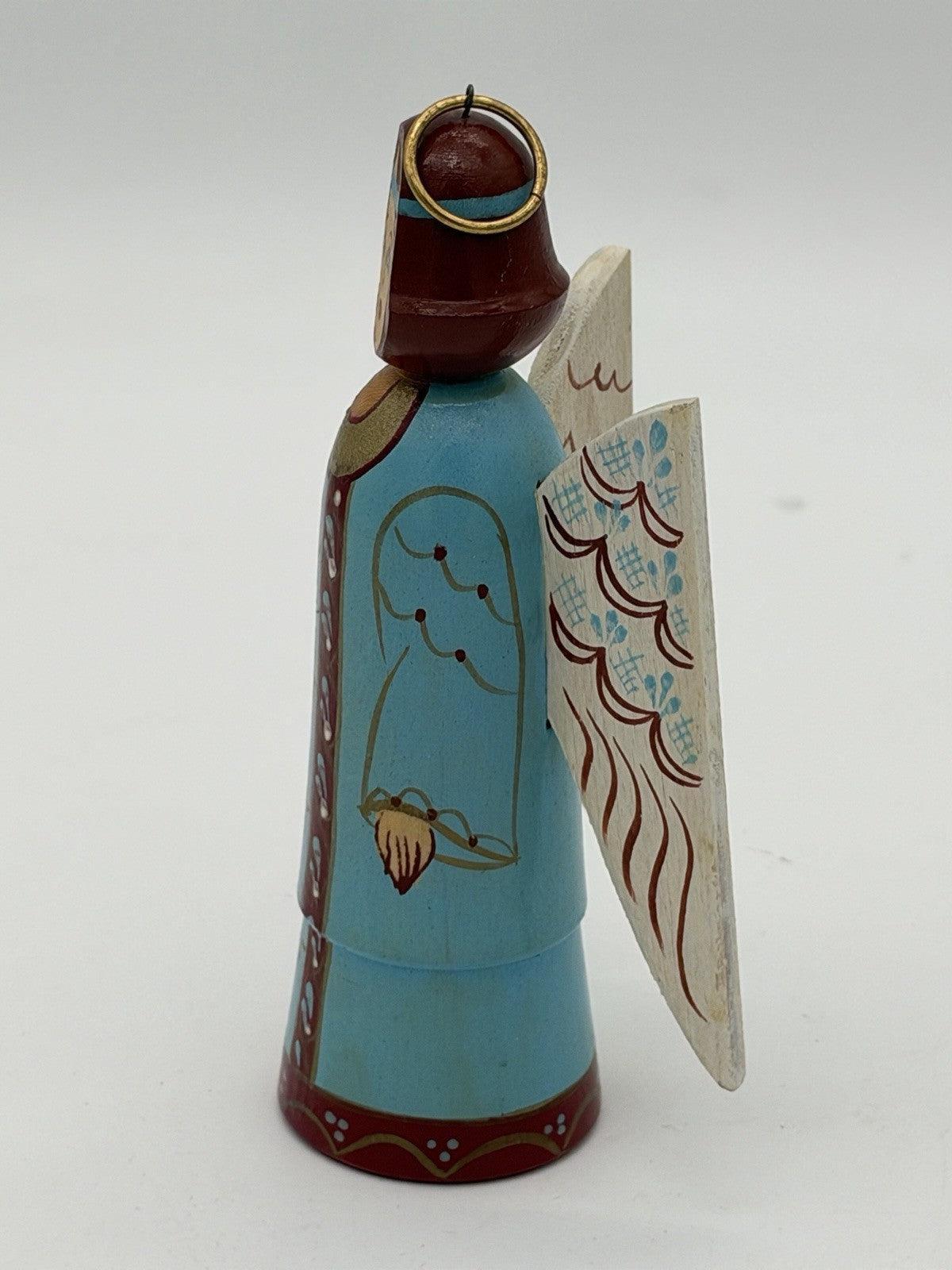 Vintage Folk Art 1998 Wood Carved Angel Christmas Ornament USRR