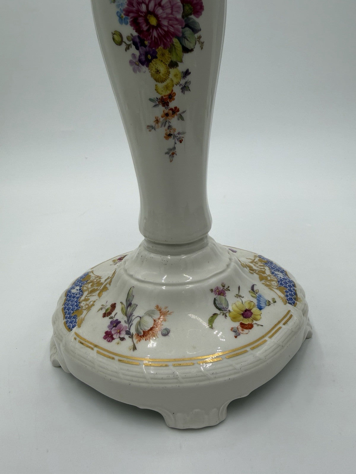 Rare 19th C KPM Berlin Rocaille porcelain candelabra kneeling reading putto 14”