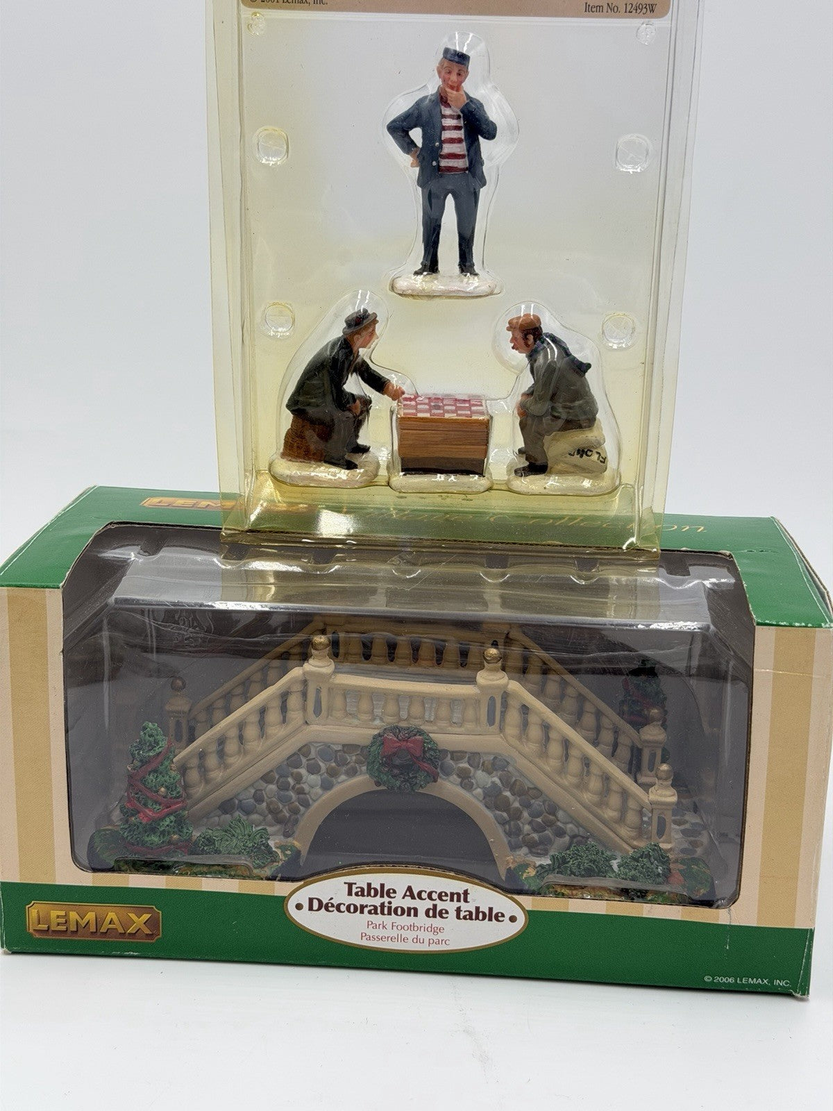 Lemax Christmas Village Table Accent Park Footbridge & Playing Checkers Set