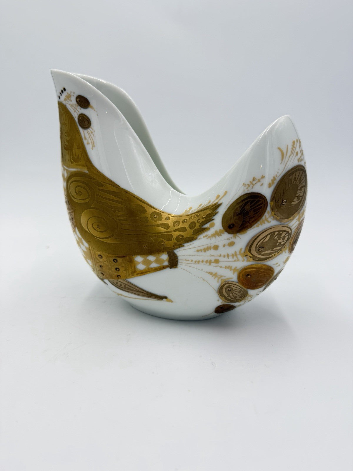 Bjorn Wiinblad Rosenthal Germany Vase Pheasant Quail White Gold Quatre Couleurs