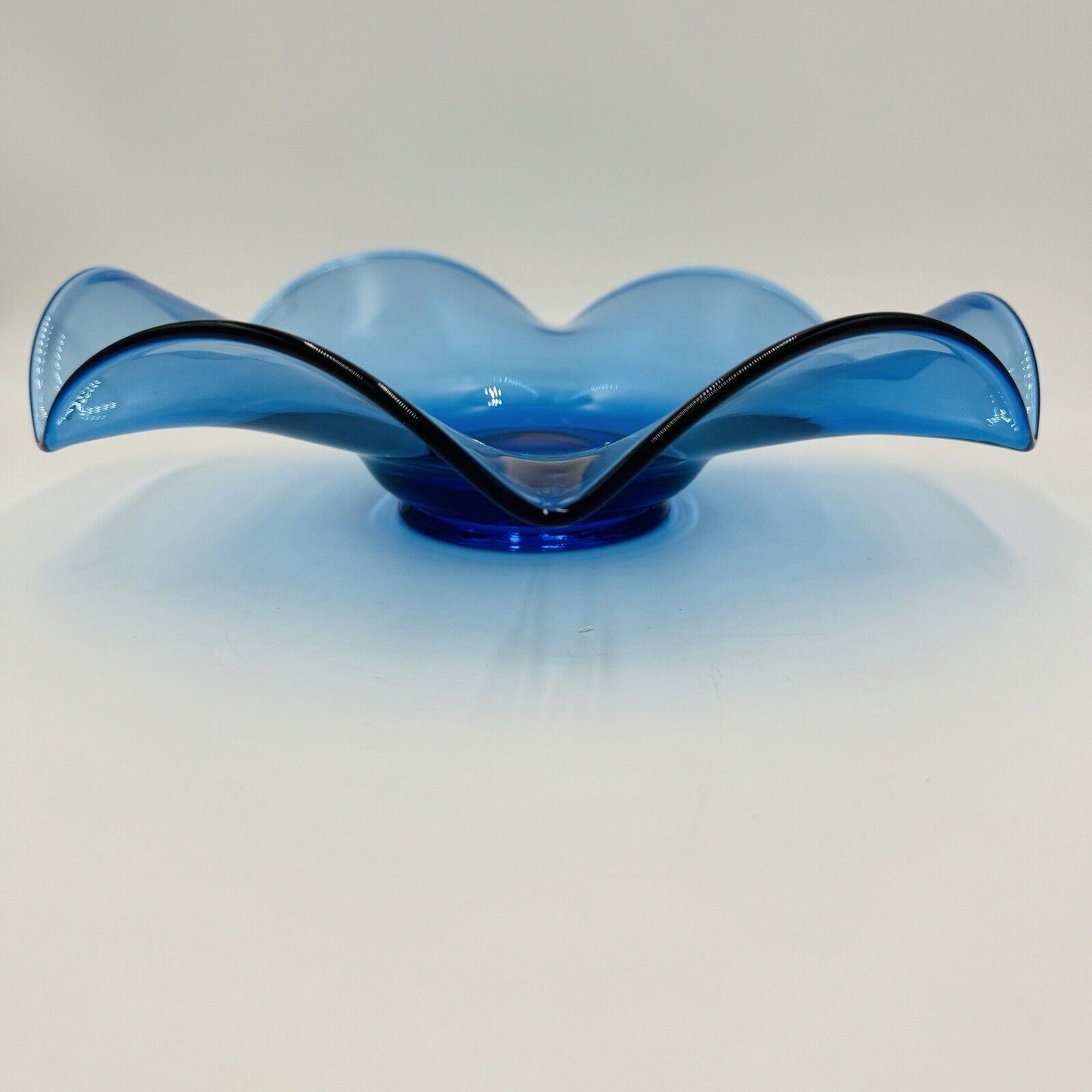 Viking Art Glass Bluenique Blue Ruffled 6 Petals Bowl 3in x 12in Rare MCM