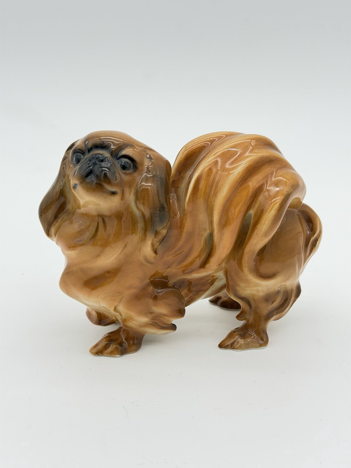 Hutschenreuther Porcelain Germany pekinese Dog Glossy Painted Figurine Brown