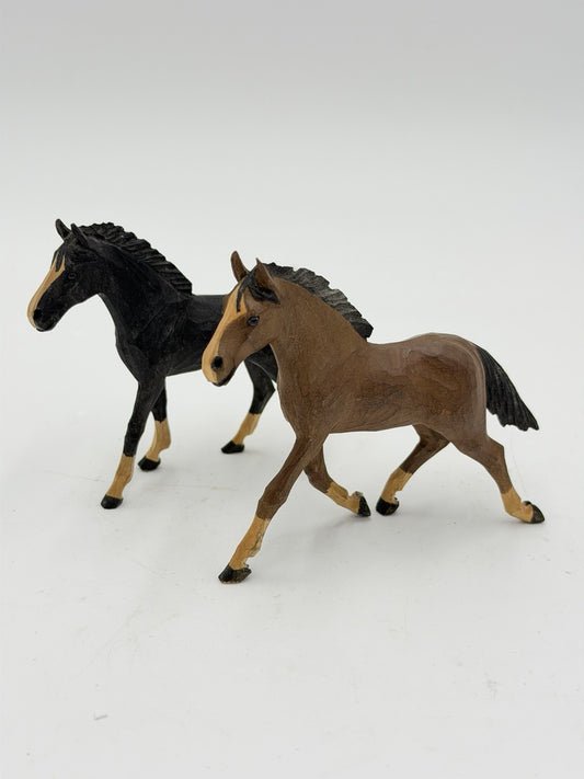 Vintage Swiss Folk Art Wooden Carved Horses Foals Figurines 3”H