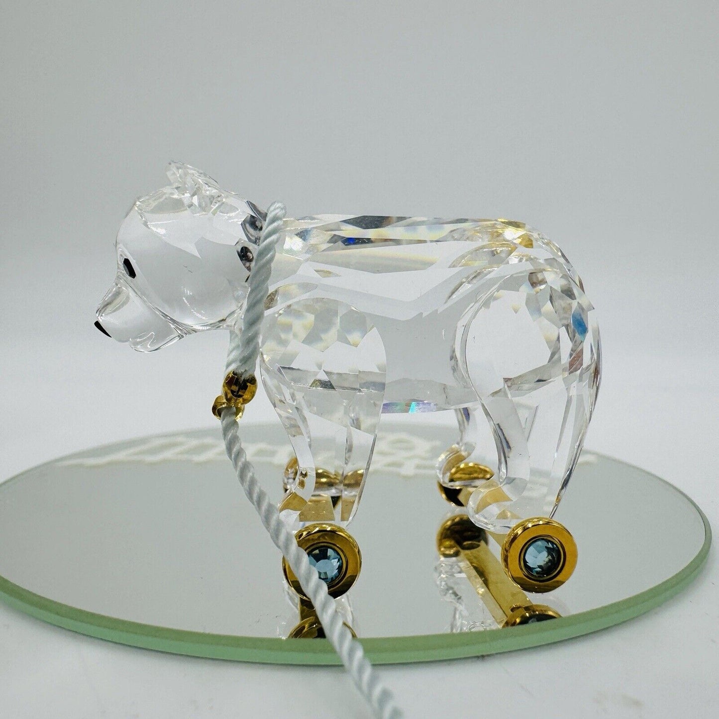 Swarovski Crystal Austria bear On Wheels Figurine Gold Pull Rope