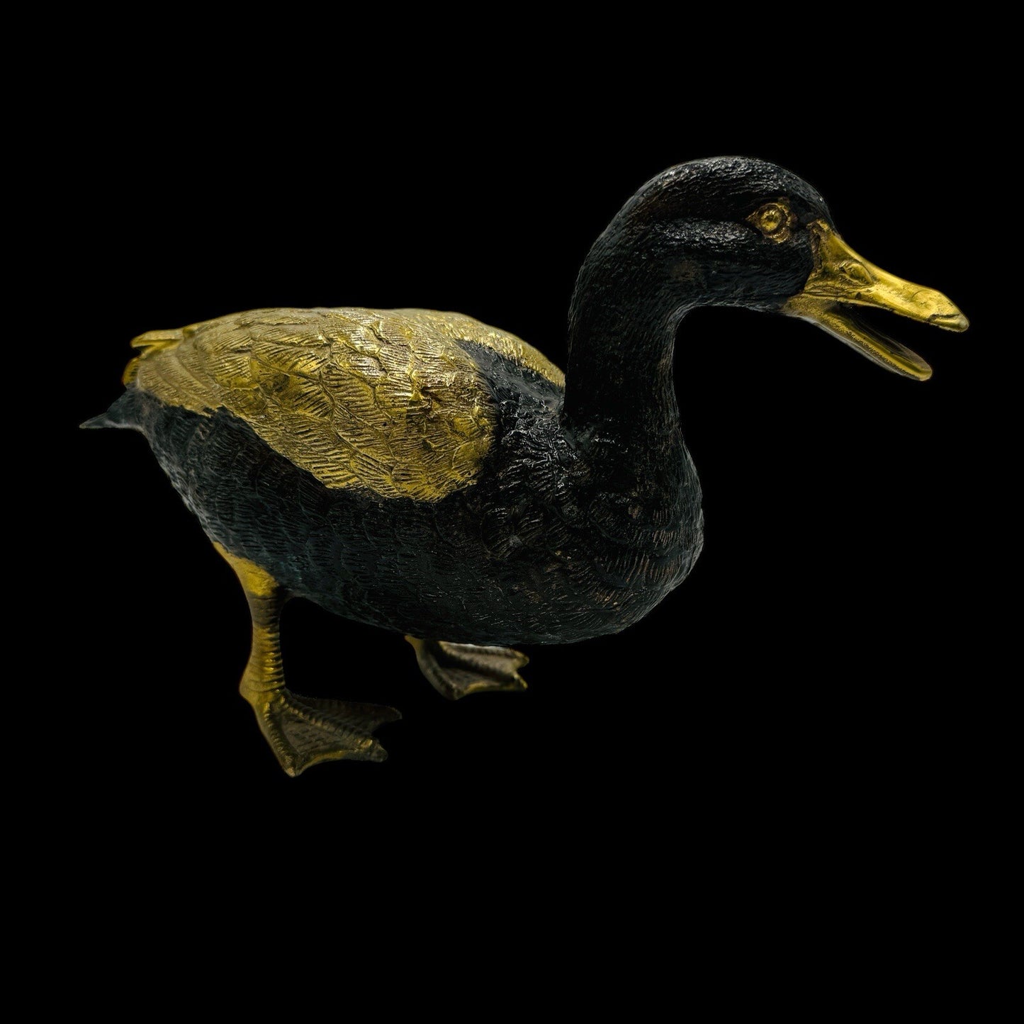 MCM Solid Brass Duck Mallard Sculpture Detailed Vintage 6in H x 11in L Rare