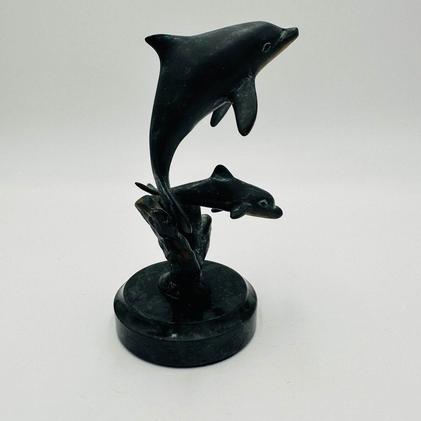 SPI Gallery Handmade Brass And Marble Double Dolphin Art Sculpture Ocean