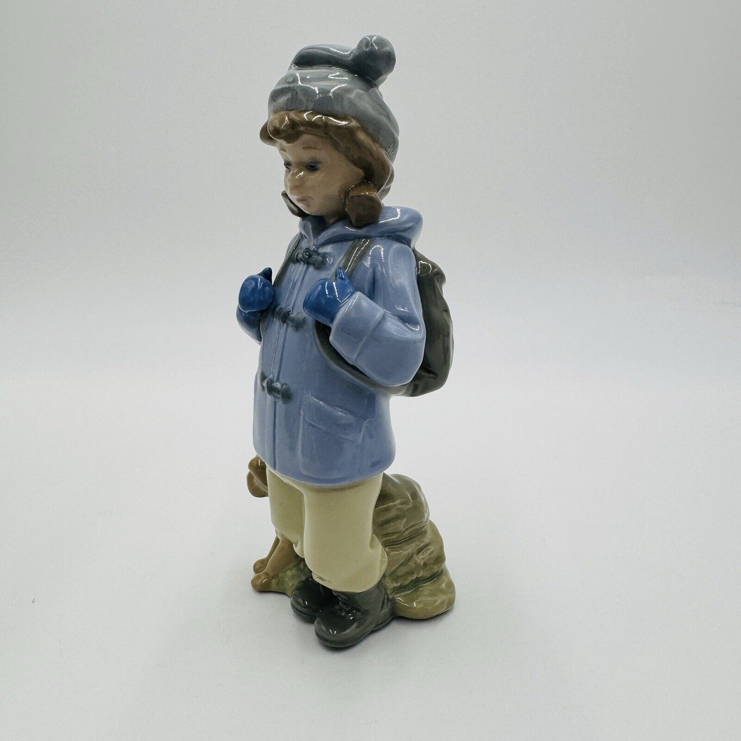 Nao By Lladro Spain Porcelain Figurine #1038 Retired Traveling Girl With Puppy