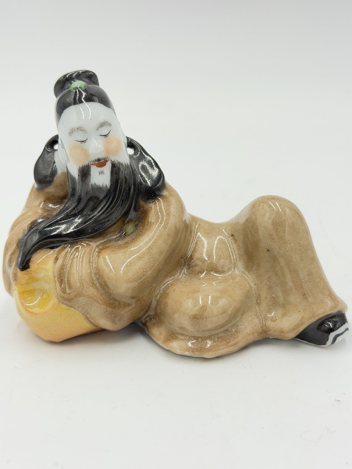 Antique Chinese Porcelain Shiwan Mudman Figurine Signed 3”Hx5”L