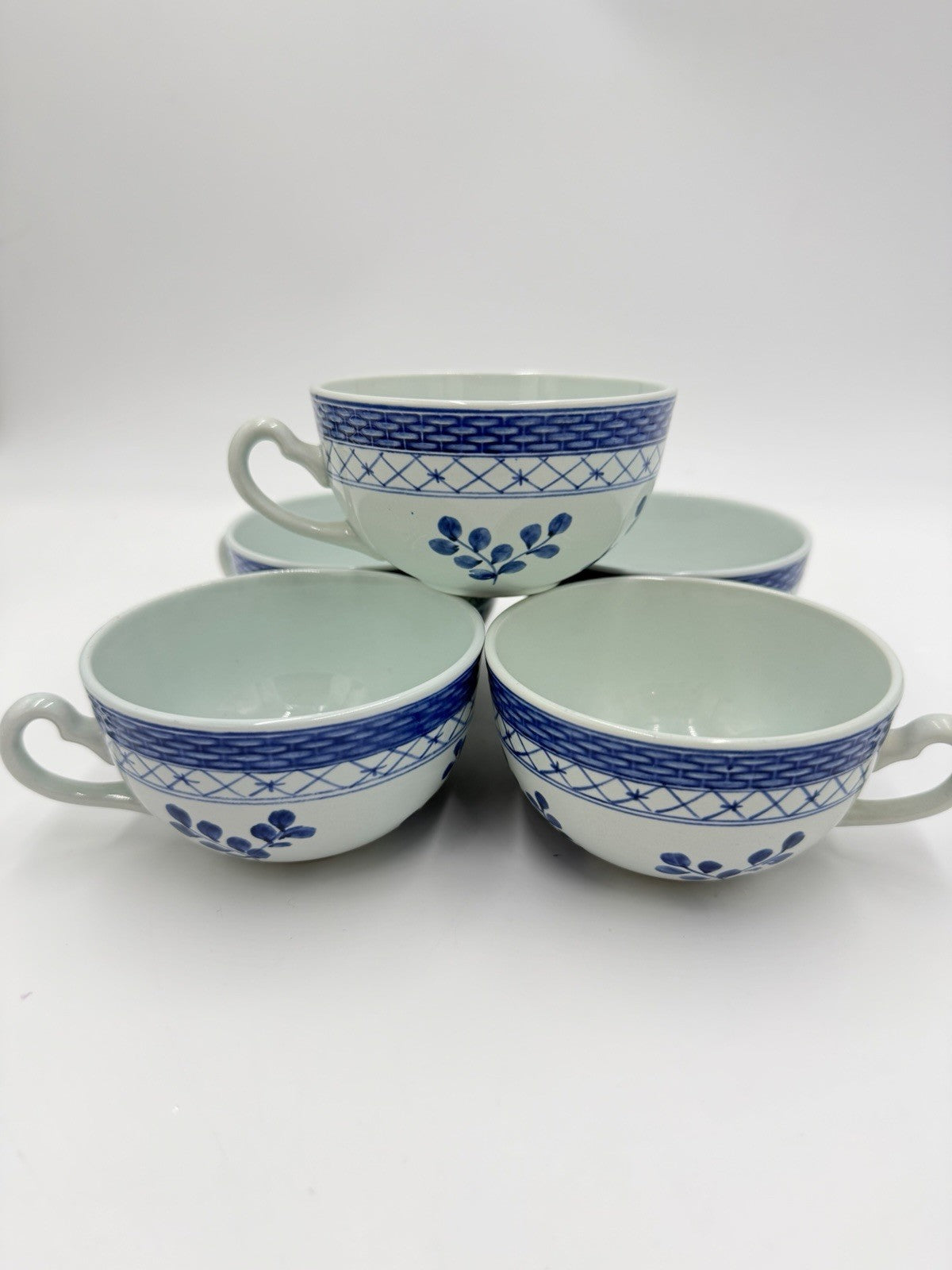 Royal Copenhagen Tranquebar Lattice Band Blue Tea Cup Set #957 Denmark Porcelain