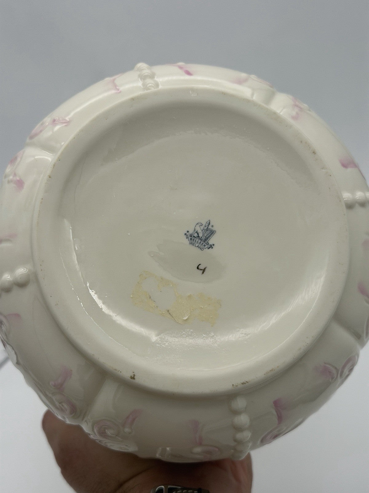 Belleek Ireland Porcelain Rosemore Pink Shell Gold Trim 6" Planter/Bowl Large