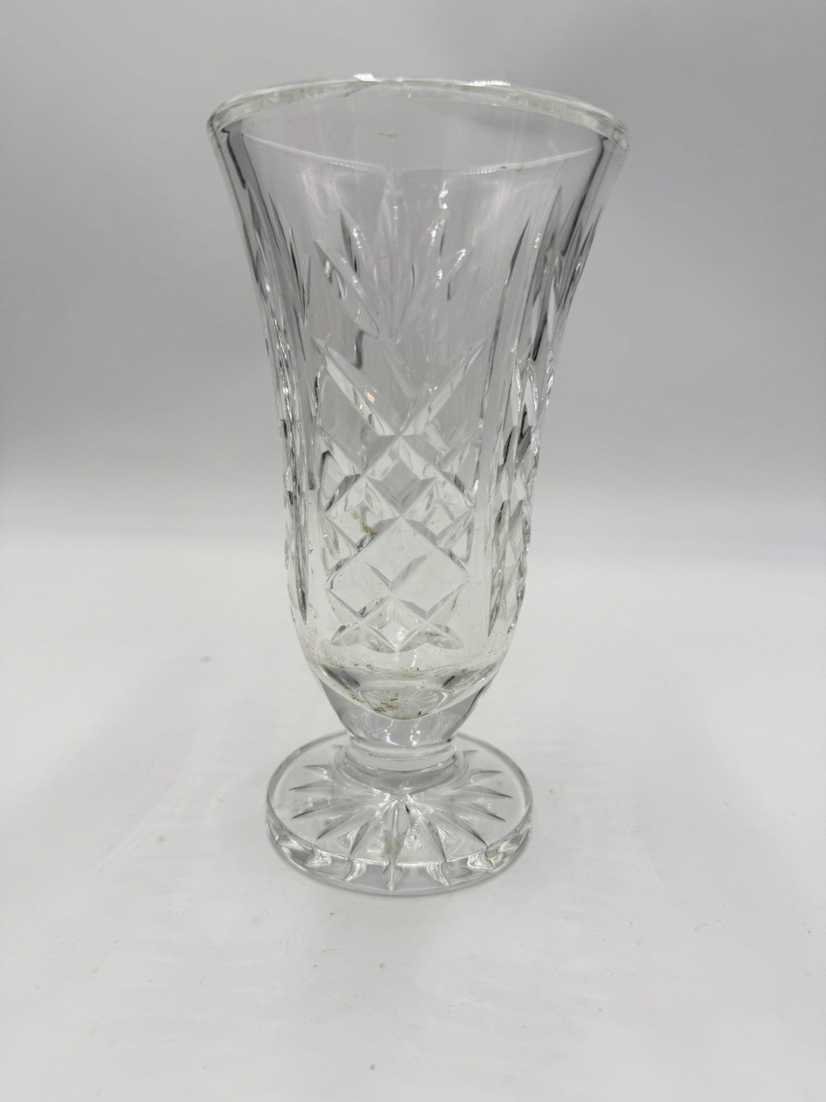 Waterford Ireland Lead Cut Crystal Ashbourne Pattern Footed Vase 6.5in