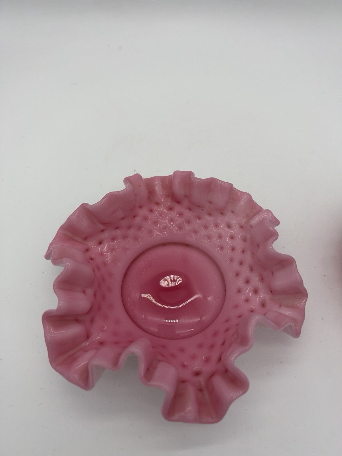 Vtg Fenton Art Glass Cranberry Opalescent Hobnail Ruffled Bowl & Pitcher