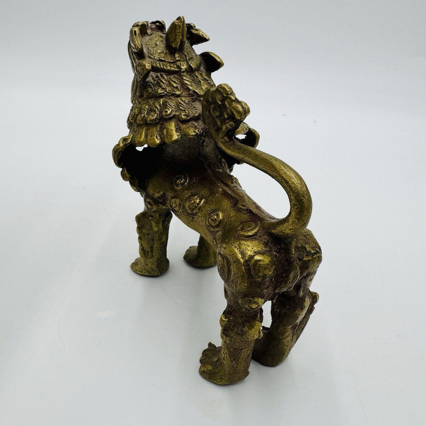 Vintage Heavy Brass Metal Foo Fu Dog Lion Chinese Statue Figurine