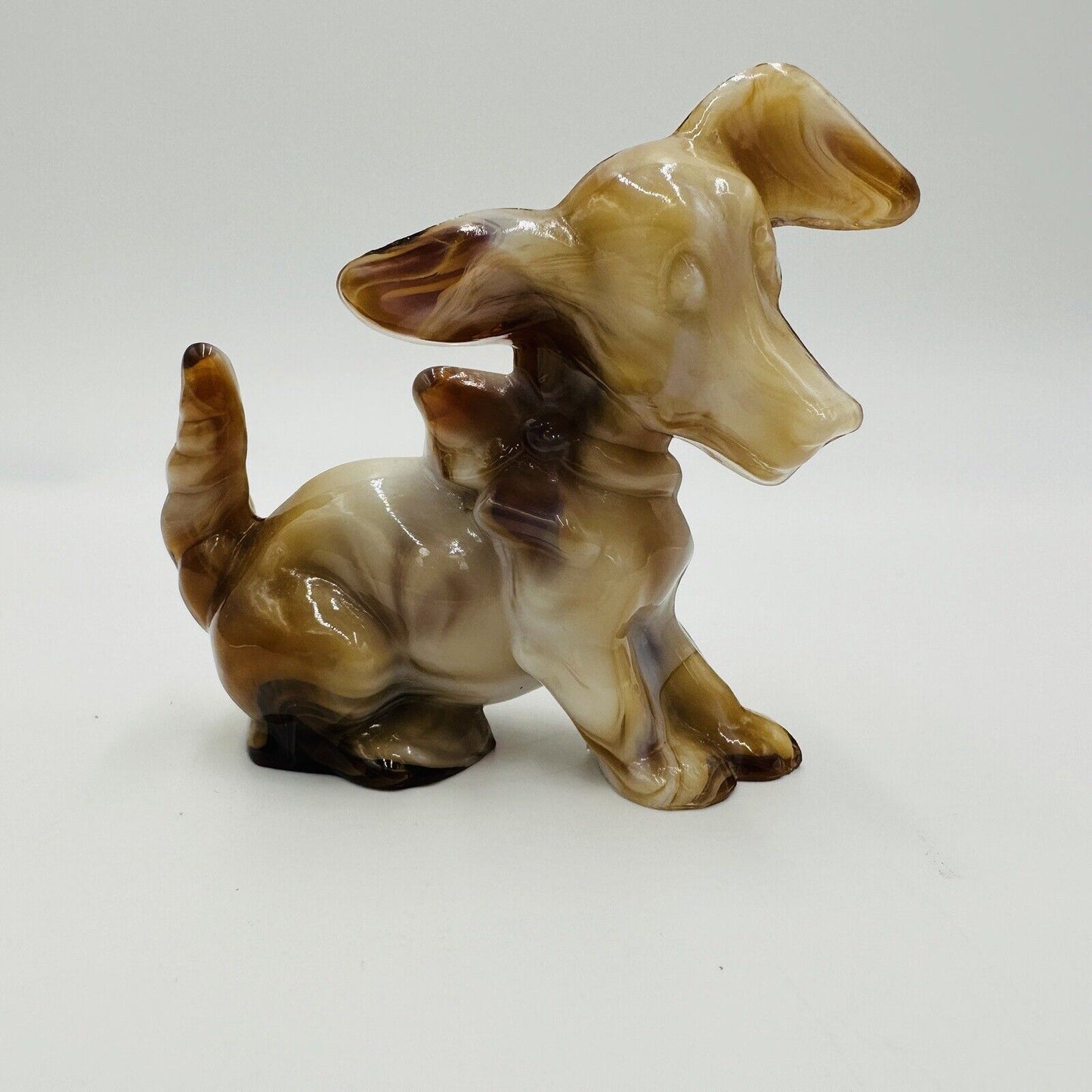 Imperial Art Glass Dog Figurine End O’day Glass Caramel Slag Collection Vintage