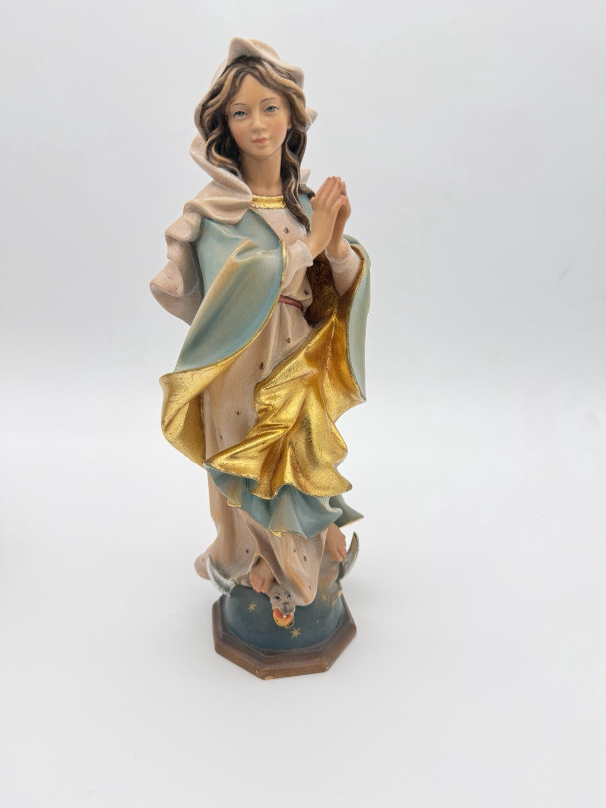 Josef Albl Folk Art Blessed Virgin Mary hand-carved wooden sculpture Germany 12”