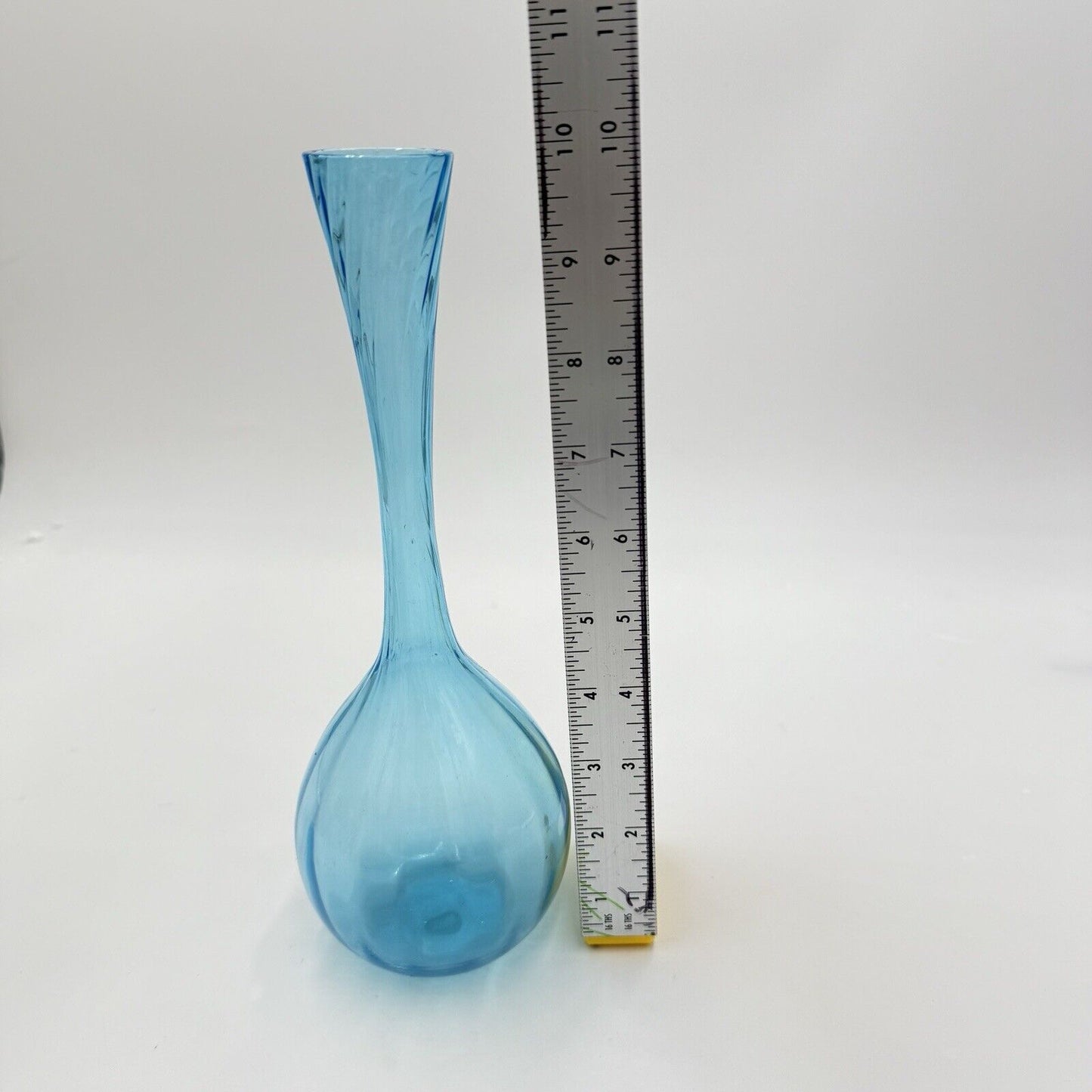 Vintage Swedish Art Glass Flower Bud Aqua Blue Bulb Glass Vase 10” Swirl