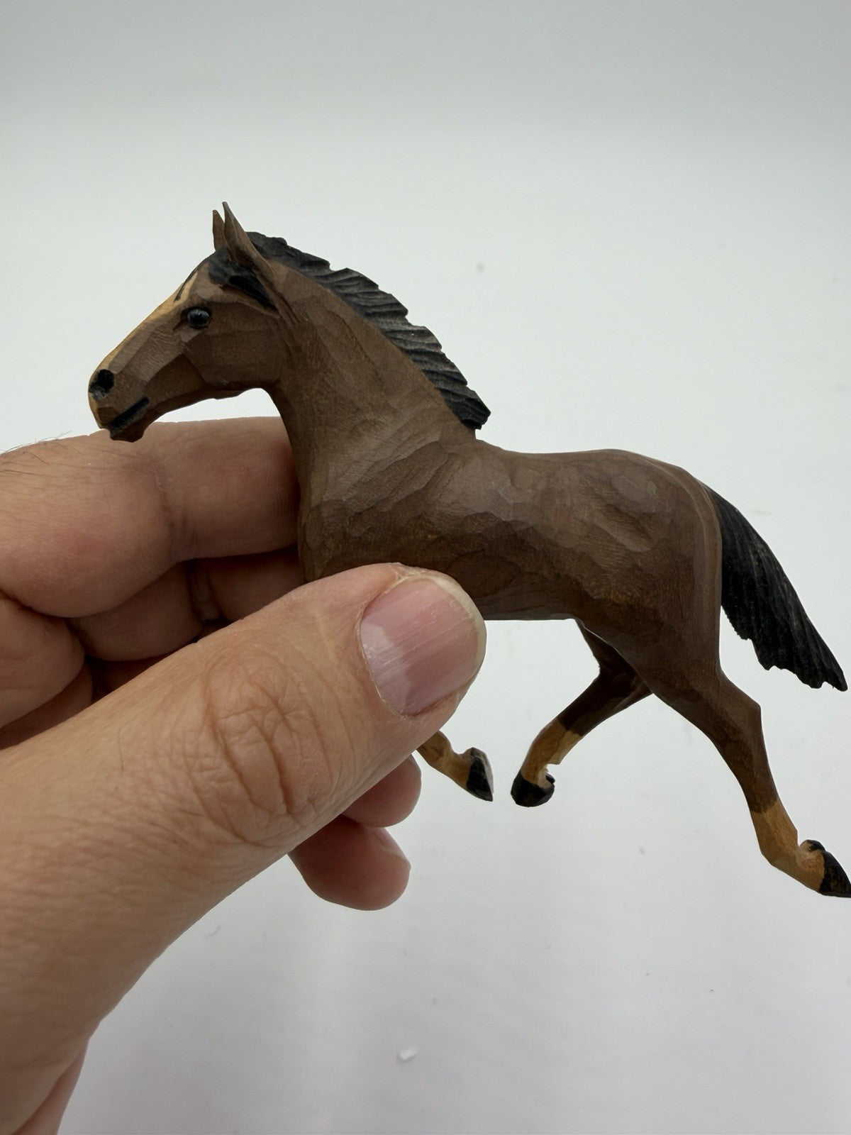 Vintage Swiss Folk Art Wooden Carved Horses Foals Figurines 3”H