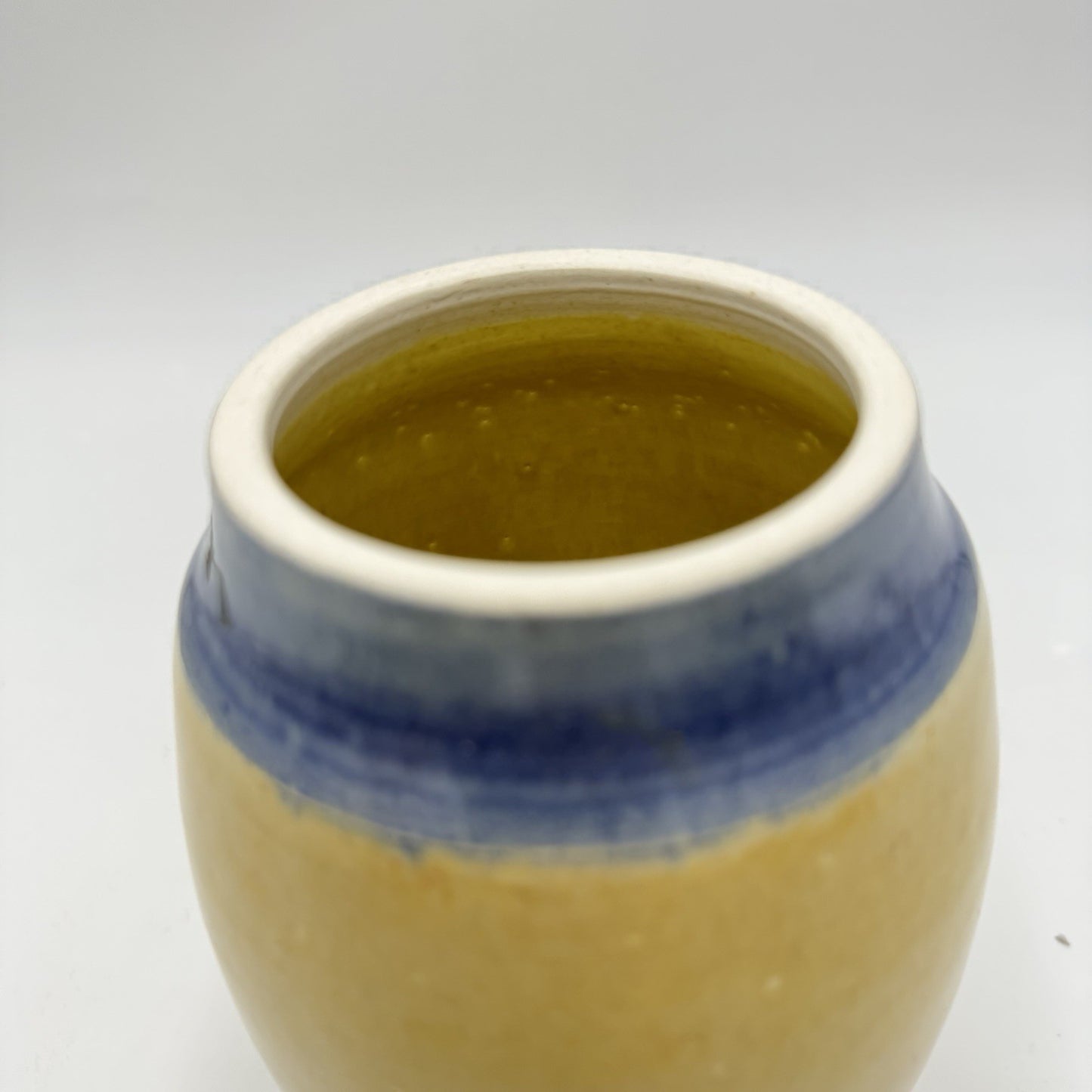 Vintage Martin Bleyer Art Pottery Urn Vase Glazed Yellow Blue W/lid 7”H