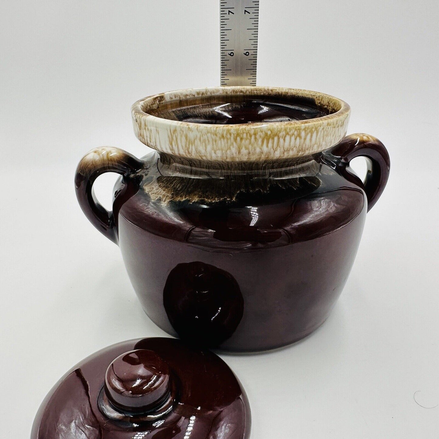 McCoy Pottery Bean Pot Brown Drip Glaze Lidded Handled #341 Vintage USA