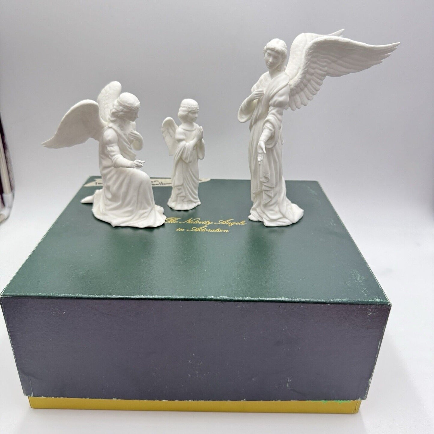 Lenox The Nativity White Bisque Angels Set Figurines Porcelain 1989 Vtg Box 8”