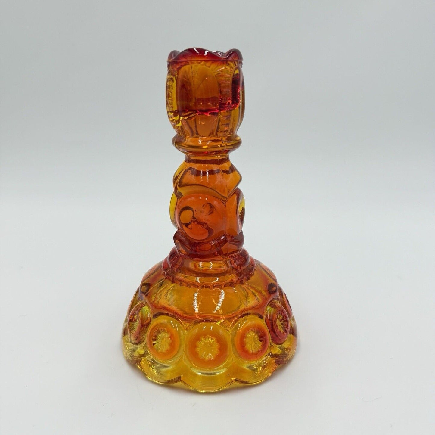 Vintage LE Smith Glass Moon & Stars Amberina Glass Candle Sticks 6” Orange Amber