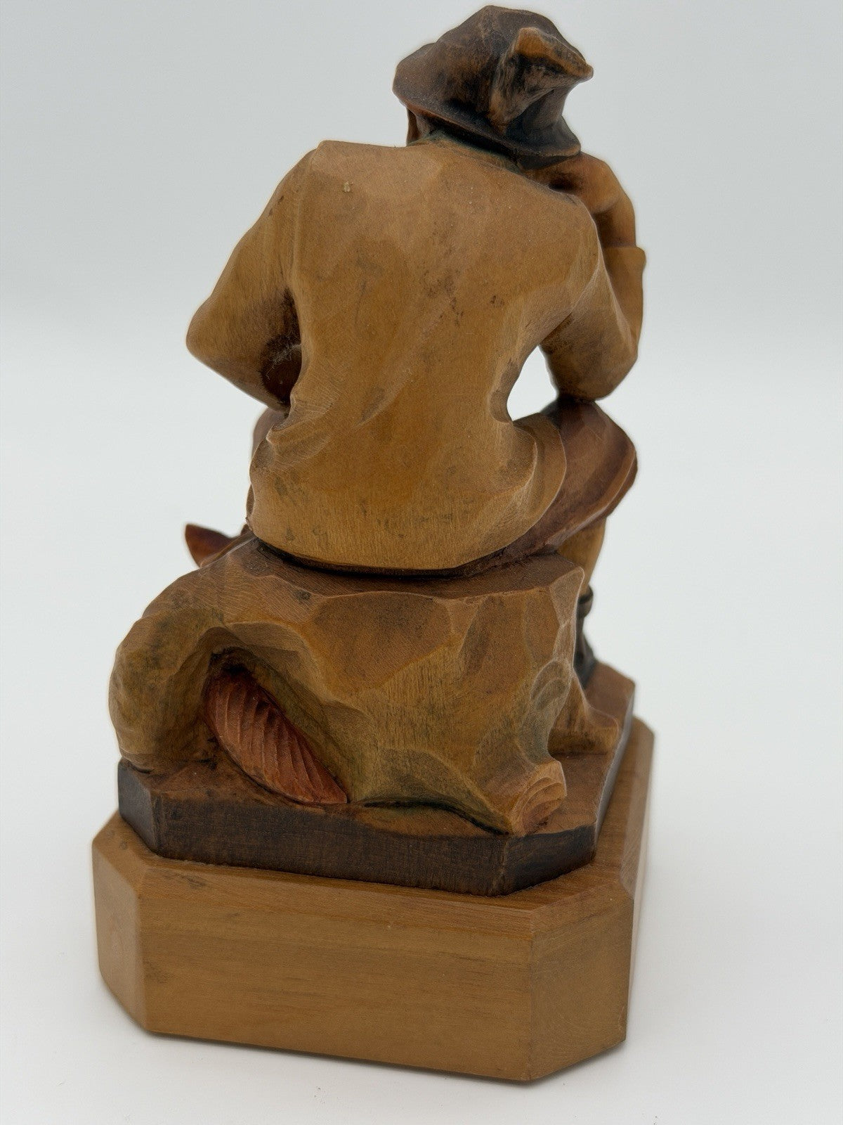 Anri Italy Folk Art Hand Wood Carved Hunter Man Rifle Fox Figurine 5" Vtg 1950
