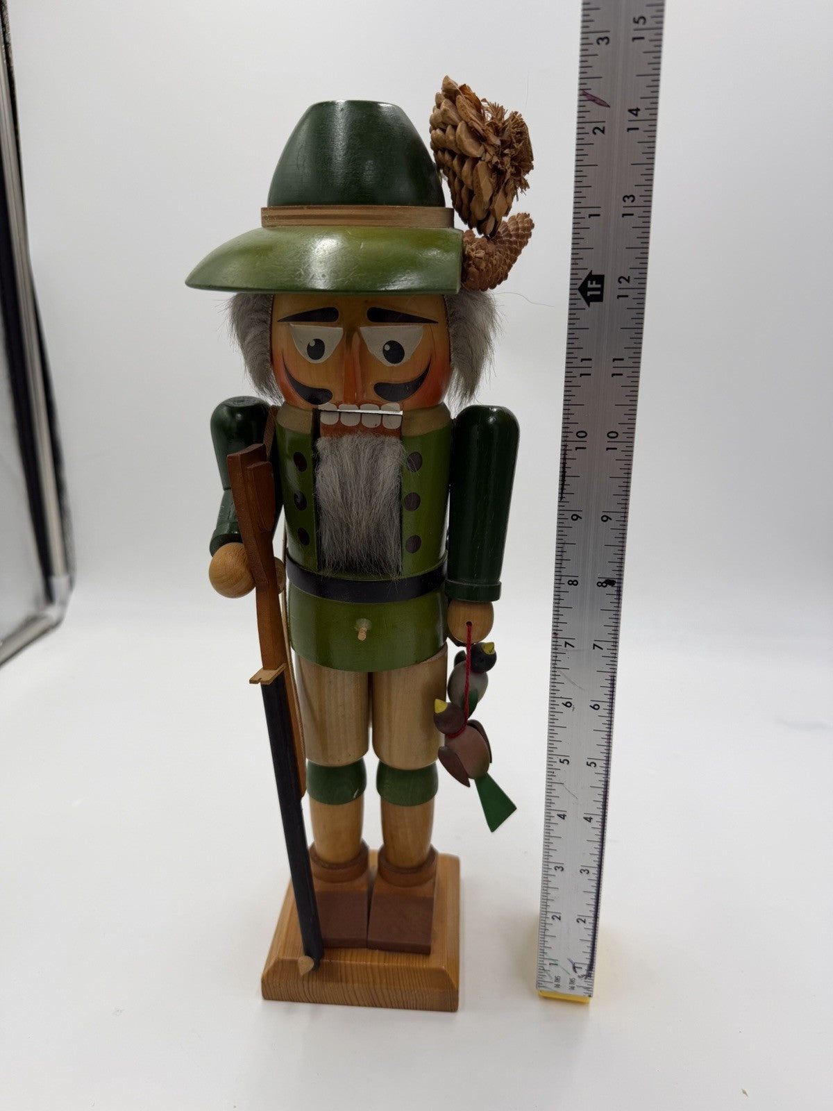 Authentic Steinbach Germany Wooden Bird Hunter 15" Nutcracker Painted Carved