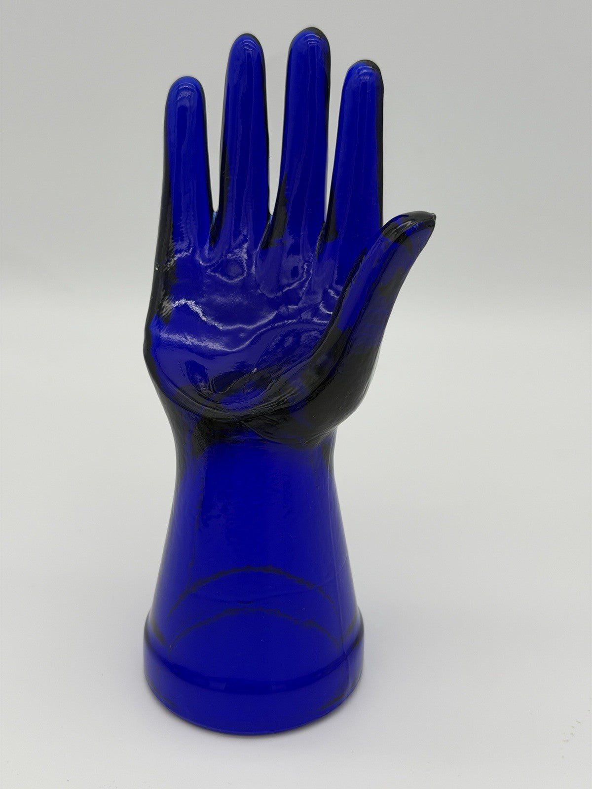 Cobalt Blue Art Glass Ring Holder Jewelry Display Hand 7.5”vintage MCM