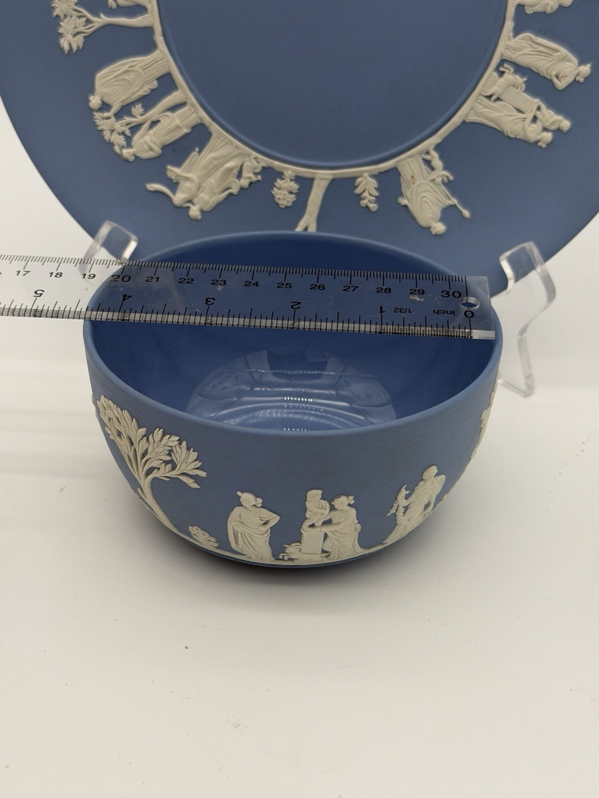 Wedgwood Jasperware England Blue/white Plate & Bowl Porcelain Set Vintage