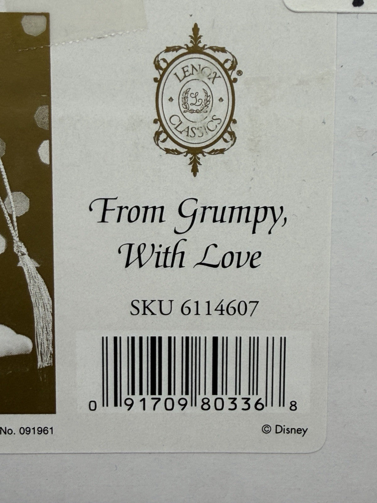 LENOX Disney Showcase Collection From Grumpy With Love Ornament COA Sealed