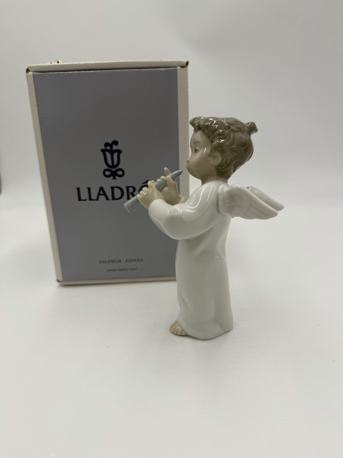 Lladro Spain Porcelain Angel W/ Flute NIB 5” Painted Vintage Figurine