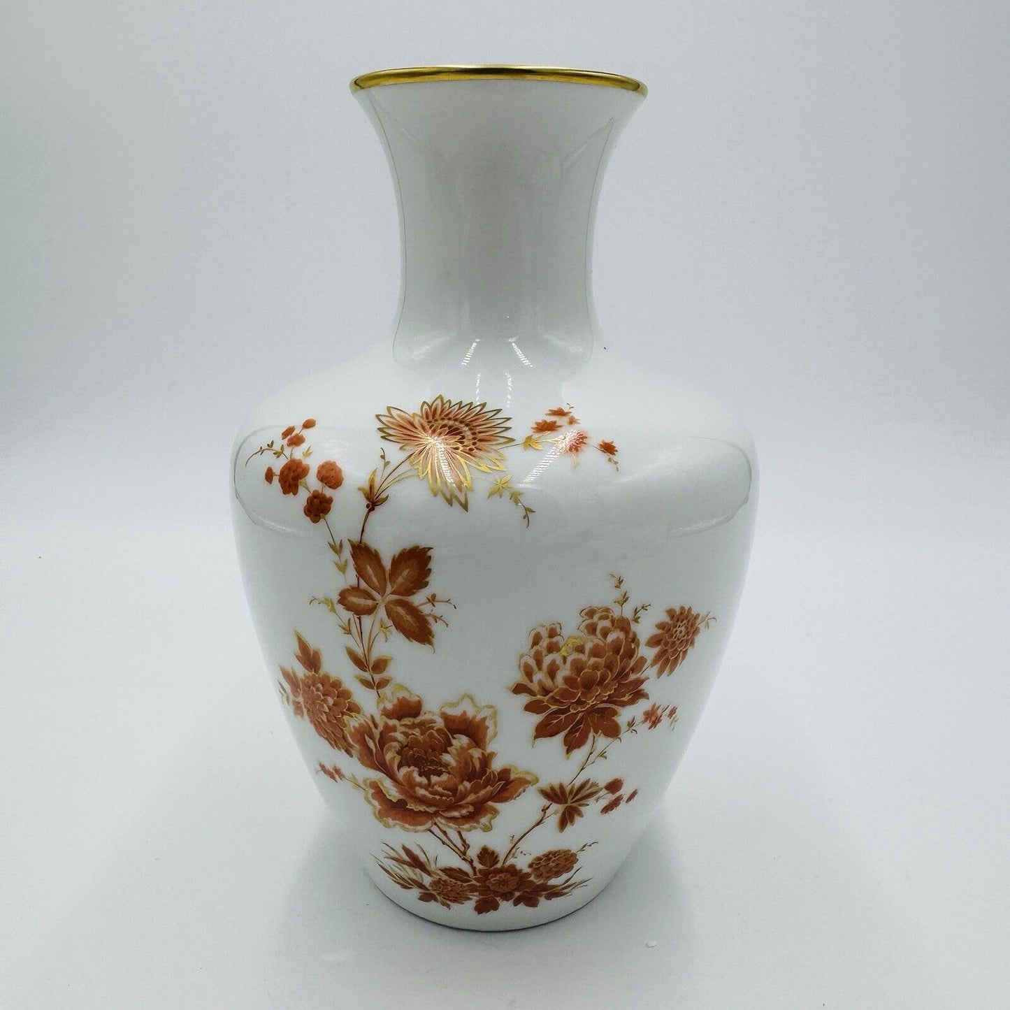 Rare Kaiser Germany Porcelain Floral Burgund Bud Vase 8.5”H Vintage Gold Rim