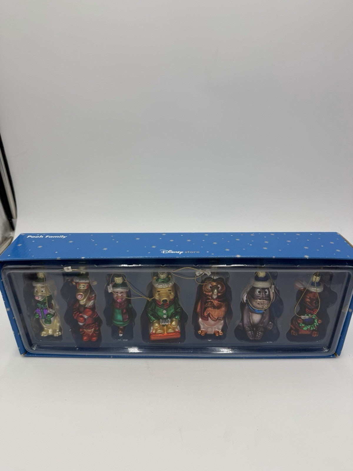 Disney Store Pooh Family Hand Blown Art Glass Ornaments Set 7 Christmas W/box