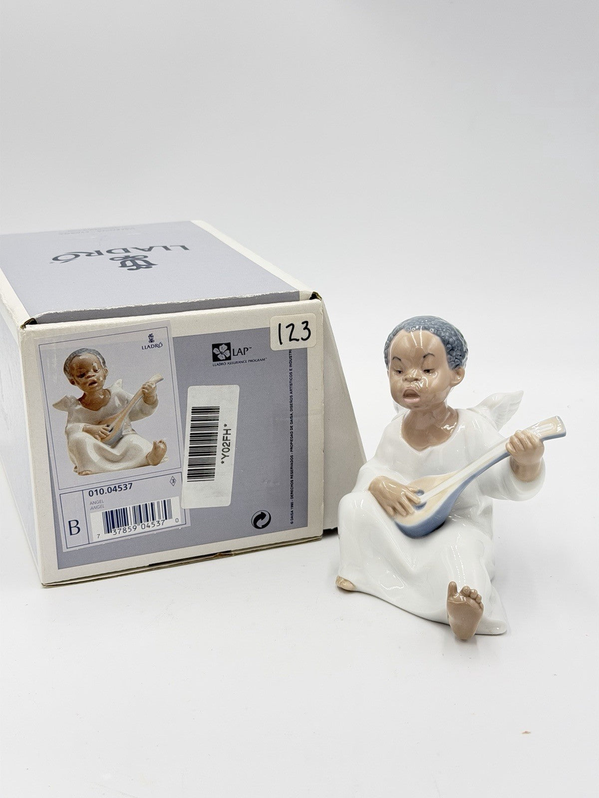 Lladro Spain Porcelain Angel Playing Mandolin Seated Boy Figurine NIB Retired Vt