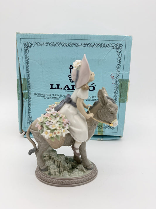 LLADRO Spain Porcelain Look At Me Girl On Donkey Figurine (missing Flowers)