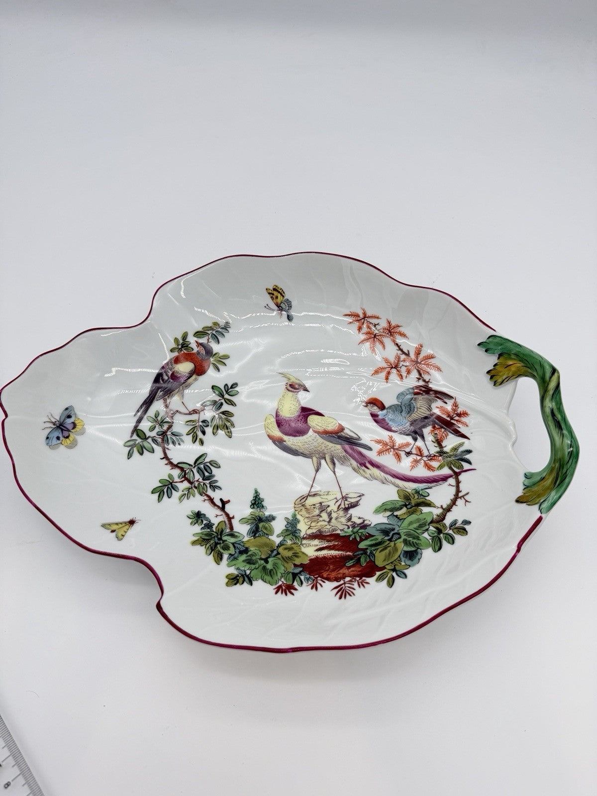 Mottahedeh Williamsburg Porcelain Chelsea Birds  Leaf Bowl Portugal Large Vtg