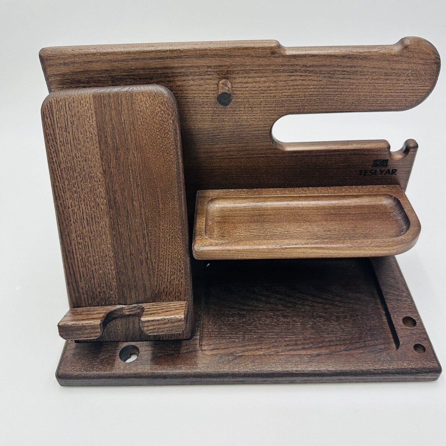 Teslyar Wood Phone Docking Station Ash Key Holder Night Stand Office Decor