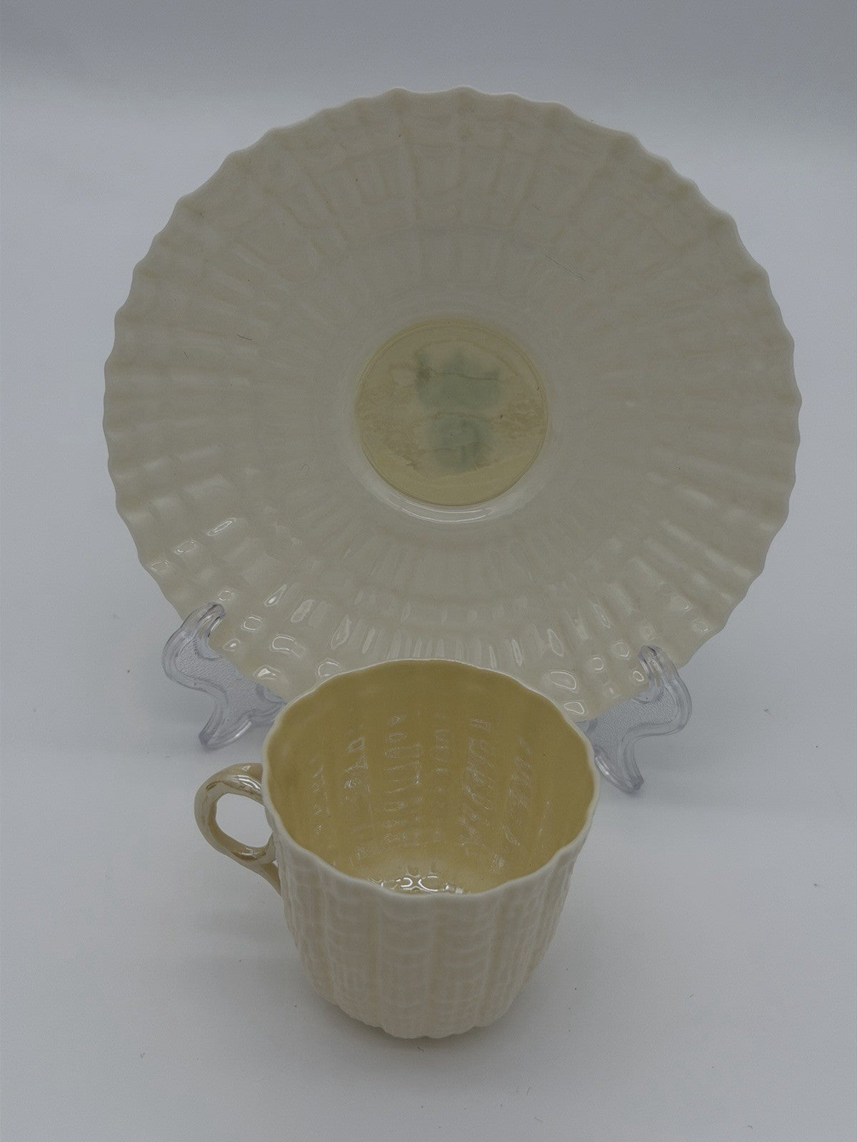 Belleek Ireland Tridacna Demitasse Cup Shell Pattern Porcelain Saucer & Cup Set