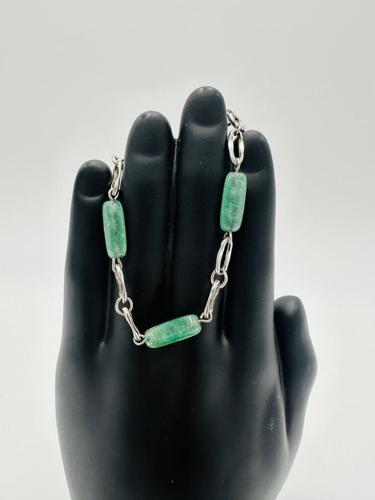 Krementz Bracelet Women's Jewelry Sterling Silver Green Glass Jade Vintage Mark