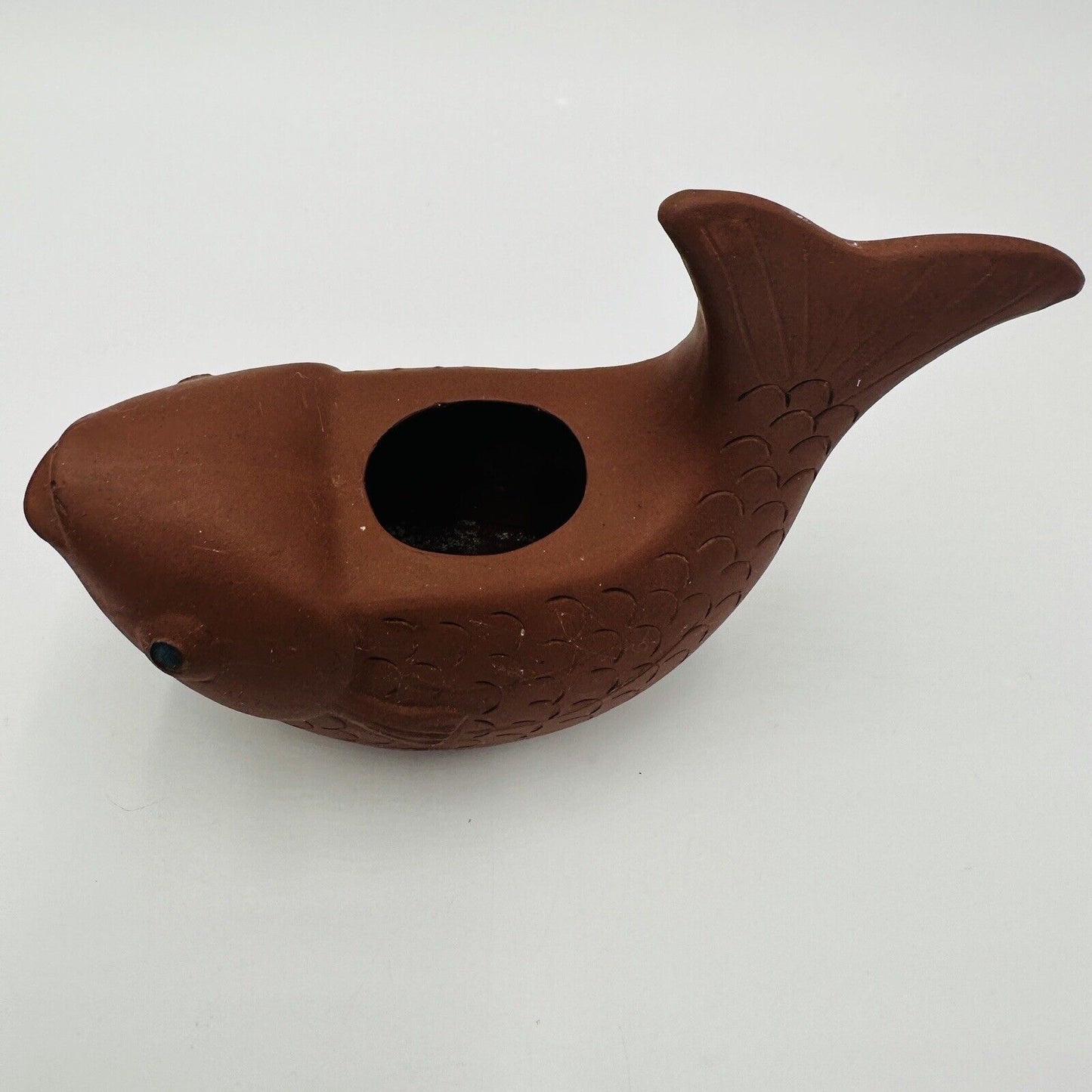 Chinese Pottery Terracotta Yixing Zisha Clay Fish Candle Holder Vase Home Decor