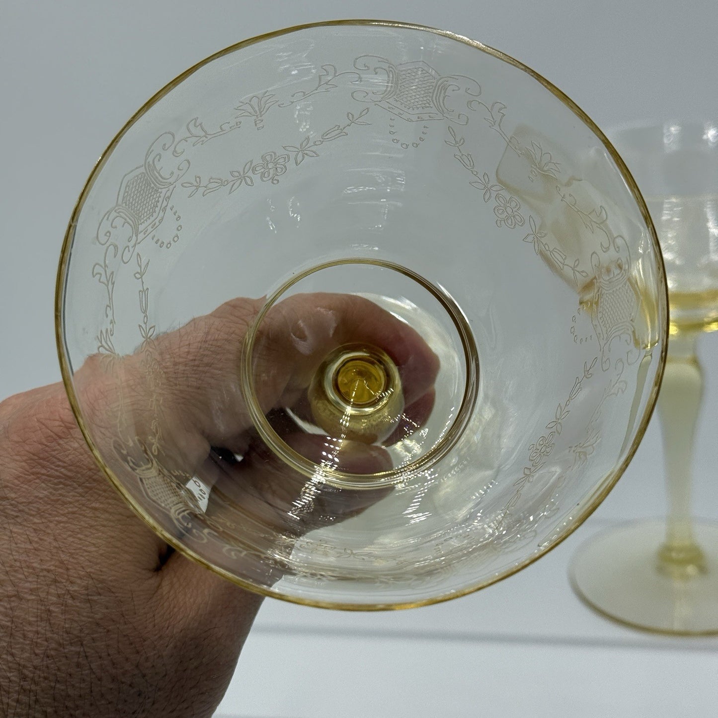 TIFFIN FRANCISCAN Paulina Mandarin Yellow Stem Champagne/Tall Sherbet Set Glasse