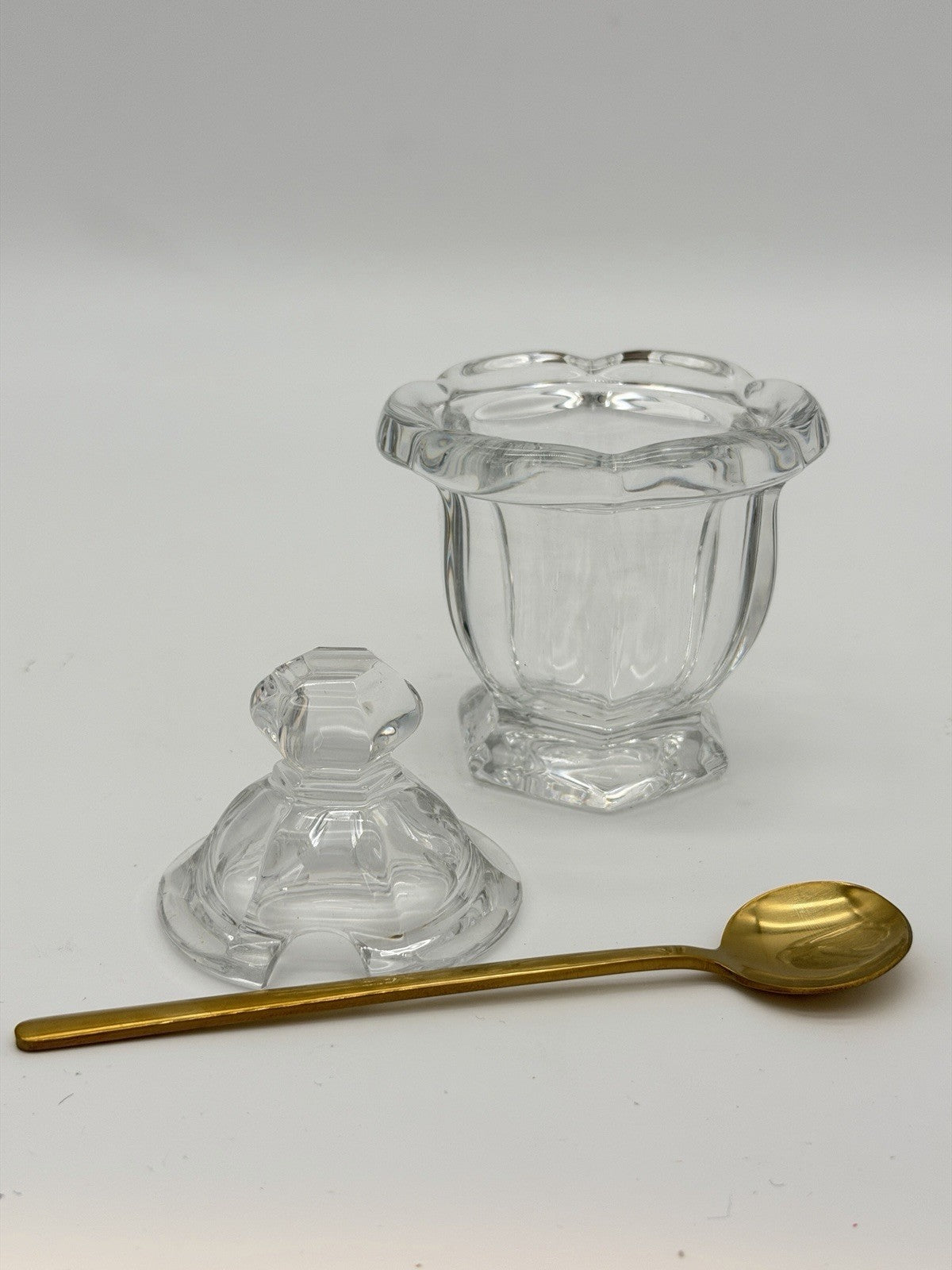 Baccarat France Crystal Harcourt Missouri Mustard/Jam Jar w/ Lid &Spoon Vtg