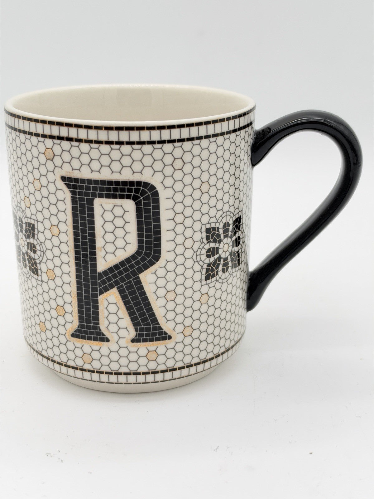 Anthropologie BISTRO TILED MARGOT Mug Cup Tea Coffee Monogrammed Letter R