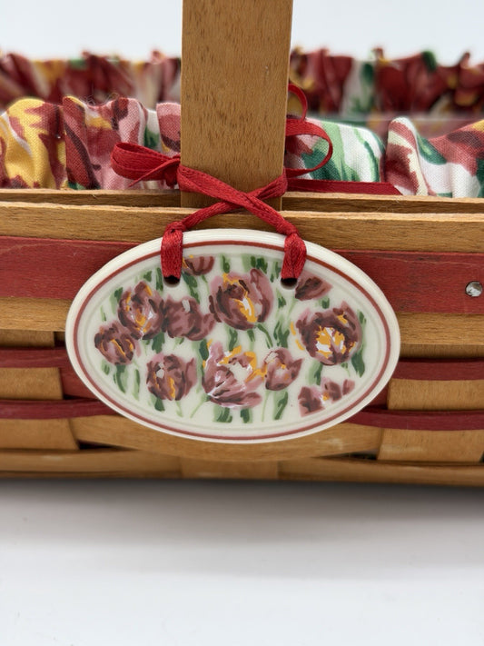 Longaberger 1995 May Series Red Tulip Basket Liner /Protector /Tie-On Oval VTG