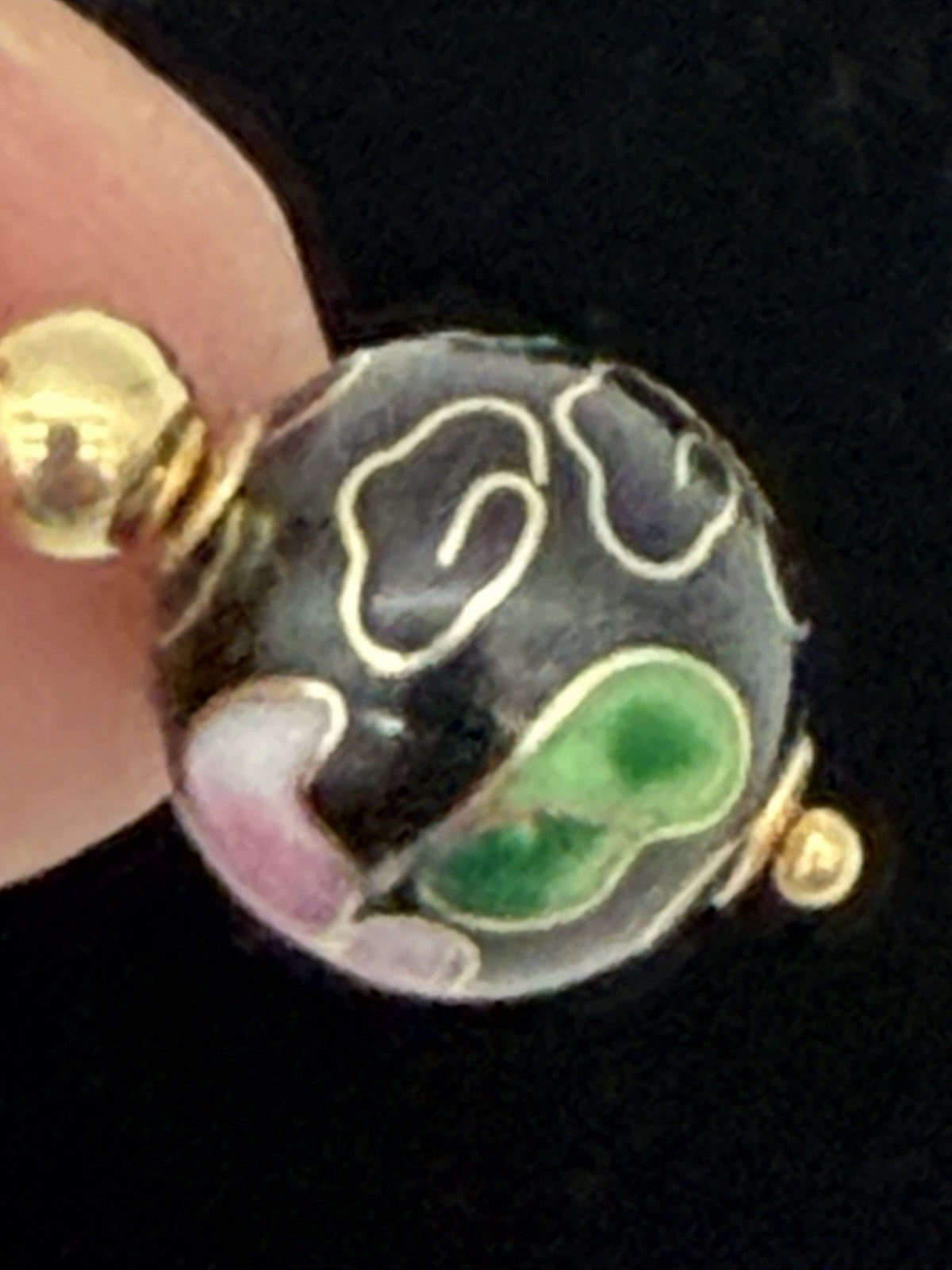 Vtg Pair of Earrings 14K Gold Cloisonne Flower Ball Drop Dangle Signed ZZ 585