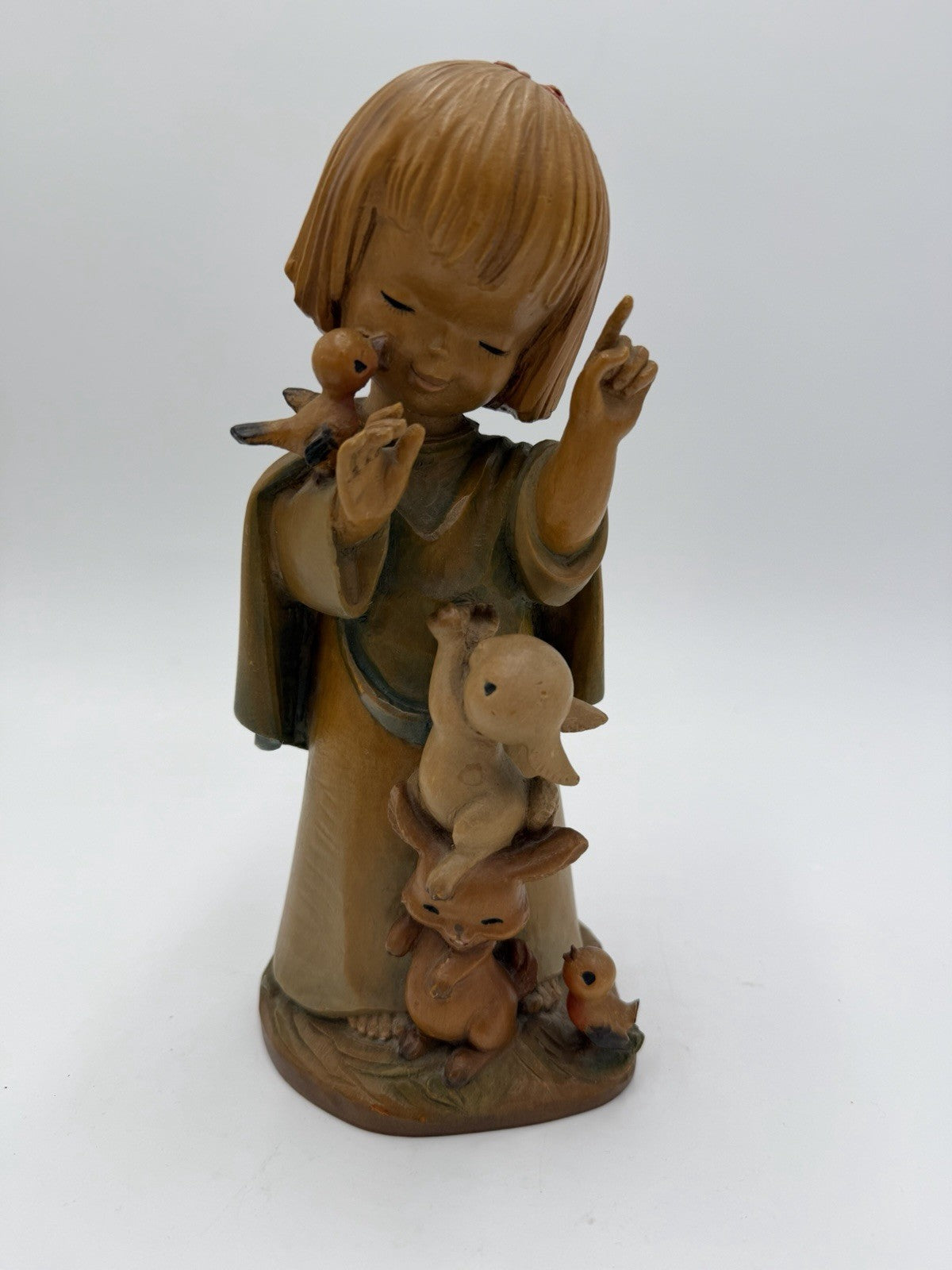 Anri Ferrandiz Wood Carved Figurine Talking to the Animals 1984 Italy 10”Vtg