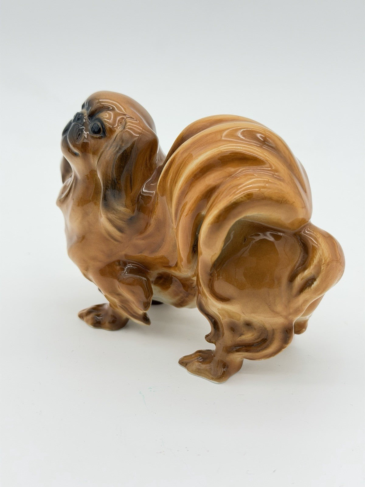 Hutschenreuther Porcelain Germany pekinese Dog Glossy Painted Figurine Brown